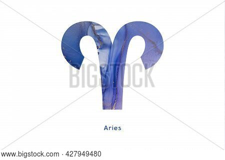 Zodiac Sign Aries With Abstract Hand Painted Alcohol Ink Texture. Illustration For T-shirt, Logo And