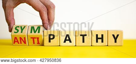 From Antipathy To Sympathy. Businessman Turns Cubes And Changes The Word 'antipathy' To 'sympathy'. 