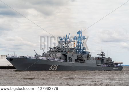The Large Anti-submarine Ship Vice Admiral Kulakov Of Project 1155 Passes Near Kronstadt During The