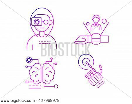 Cyberpunk Outline Icons Set. Futuristic Watch. Exoskeleton And High Tech Technology. Bio-robot Gadge