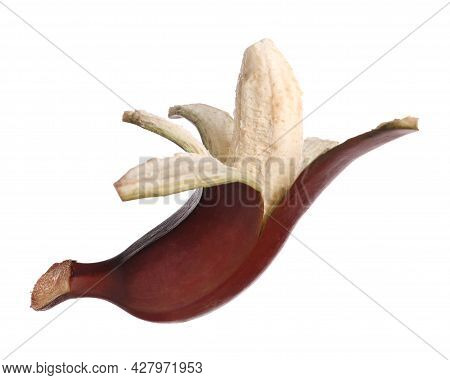 Tasty Peeled Red Baby Banana Isolated On White