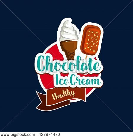 Ice Cream Chocolate Icon, Sweet Food And Desserts, Vector. Chocolate Ice Cream Scoop In Wafer Or Sun