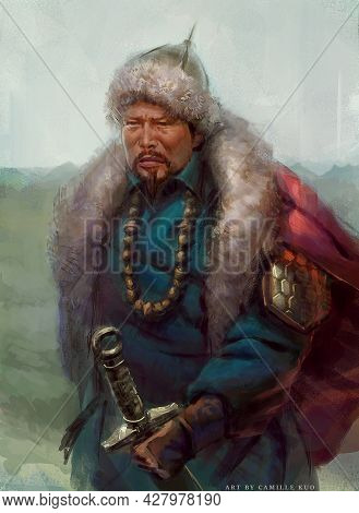 Digital Illustration Of Mongolian King General Warrior Fighter Fantasy