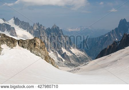 Panoramic View From The Top Of Skyway Montebianco Mountain, Valle D'aosta Region, Italy