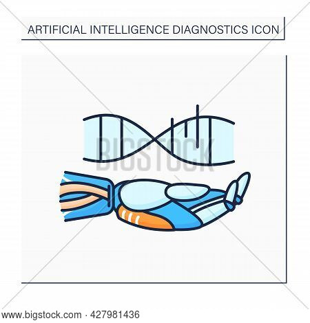 Ai In Genetic Line Icon. Genetic Engineering. Genes Data Analysis Software. Ai Diagnostic Concept. I