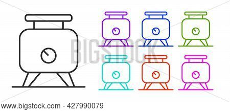 Black Line Metal Tank With Grape Juice As Alcoholic Fermentation Icon Isolated On White Background. 