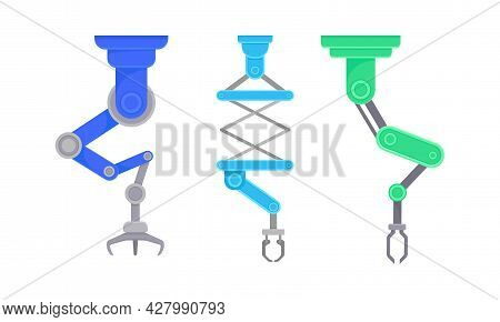 Robotic Mechanical Programmable Arm With Joints For Industrial Assembly Operation Vector Set