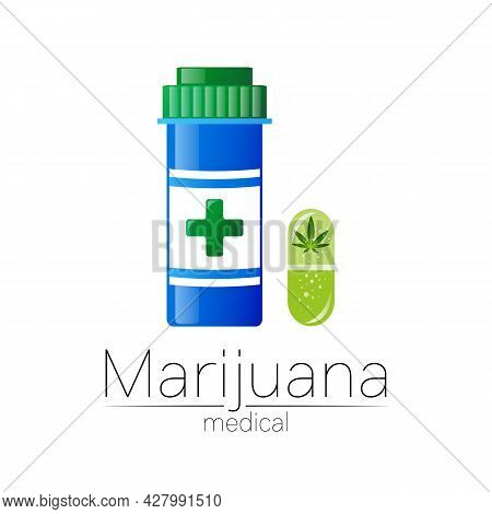 Medical Cannabis Symbol In Vector. Logotype For Marijuana, Nature Herbal Medicine, Therapy, Doctors 