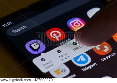 Tashkent, Uzbekistan - July 6, 2021: Uninstalling Twitch Application. Deleting Popular Video Streami