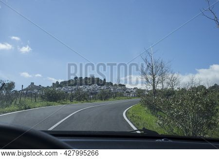 Traveling Down By The Cadiz Province Mountain Villages. Arriving To Gaucin, Andalusia, Spain