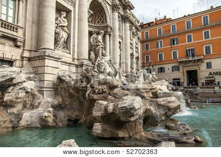 Rome , Italy. Architectural detail of the famous de Trevi Fountain