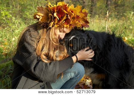 Girl Embrace Dog