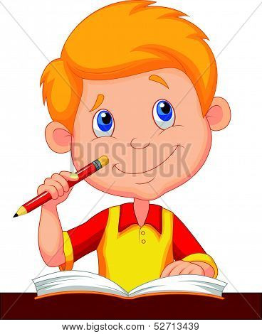 Little boy cartoon studying