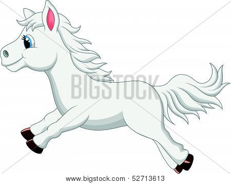 Cute white pony horse cartoon running