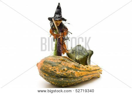 Pumpkin with witches doll