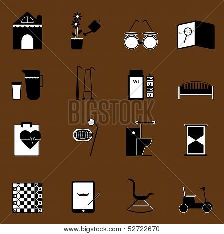 Elderly Related Icons On Brown Background