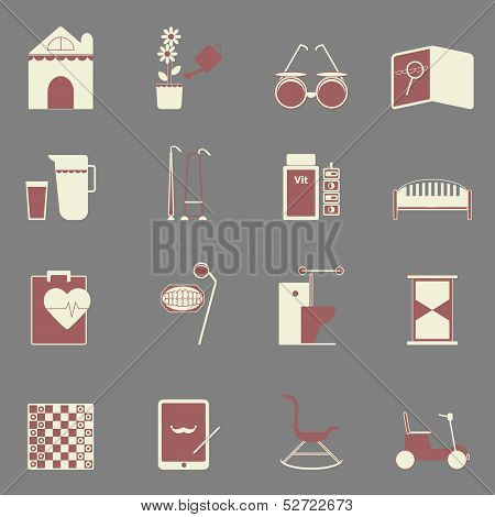 Elderly Related Color Icons On Gray Background