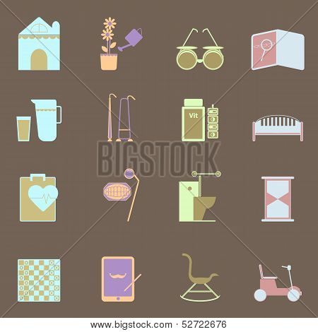 Elderly Related Colorful Icons Set
