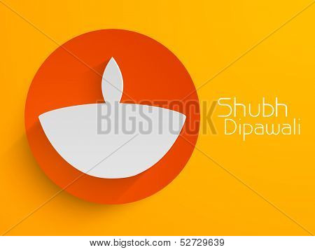 Indian festival Shubh Dipawali (Happy Dipawali) sticker, tag or label with creative paper design of tradition oil lit lamp on bright yellow background. 