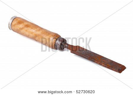 old rusty chisel isolated on a white