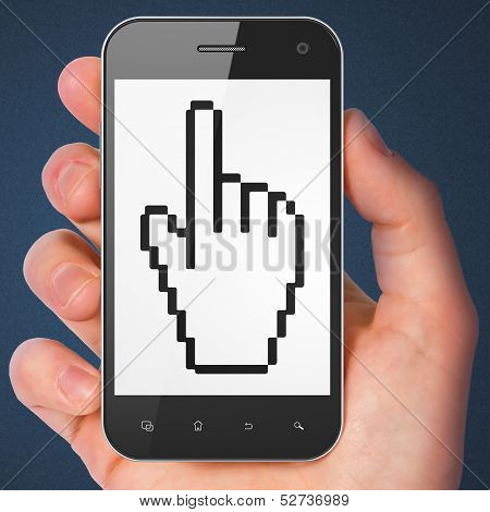 Web development concept: Mouse Cursor on smartphone