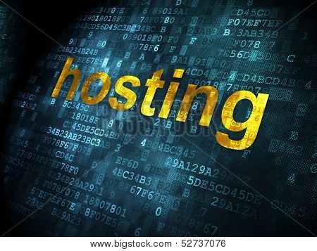 SEO web development concept: Hosting on digital background