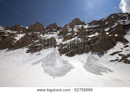 Snowy Rocks And Trace From Avalanche