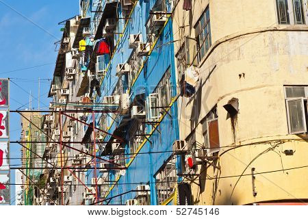 View To Old Skyscraper Facade With Air Condition in Hong Kong