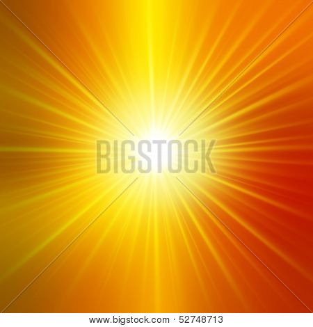 Summer background with a magnificent sun burst with lens flare. Hot with space for your message