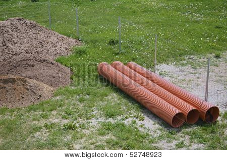 Construction Area With Plastic Pipes