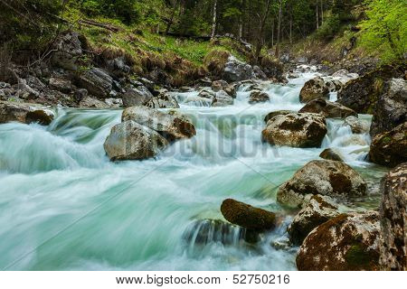 Cascade of Kuhfluchtwasserfall. Long exposure for motion blur. Farchant, Garmisch-Partenkirchen, Bavaria, Germany