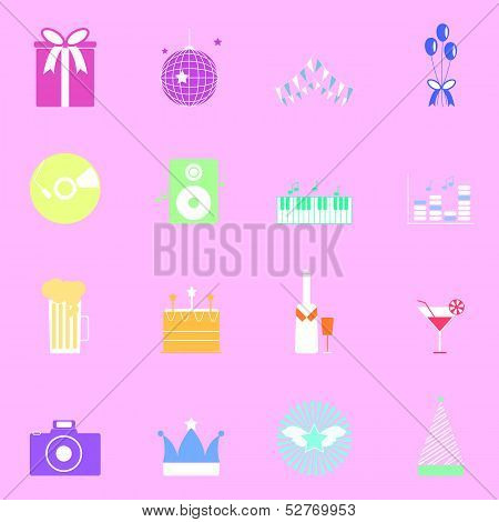 Colorful Party Icons On Pink Background