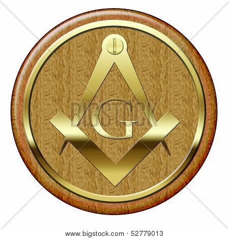 Freemason Golden Metallic Symbol On Wooden Plaque