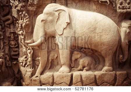Stone bas relief fragment with elephant. India