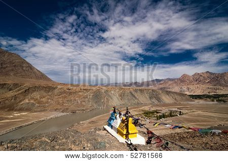 Himalaya mountain  with Buddhist stupas