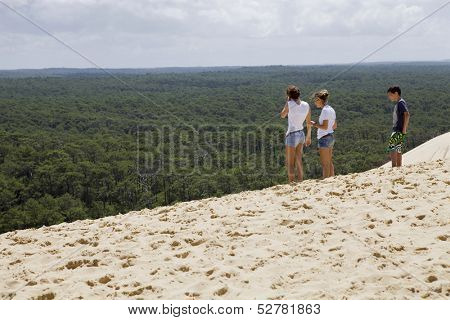 PYLA SUR MER, FRANCE - AUGUST 8: People visiting the Famous dune of Pyla, the highest sand dune in Europe, on August 8, 2012 in Pyla Sur Mer, France.