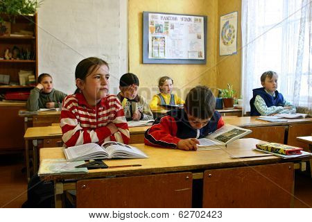 Classroom With Pupils In Russian Ungraded Rural School