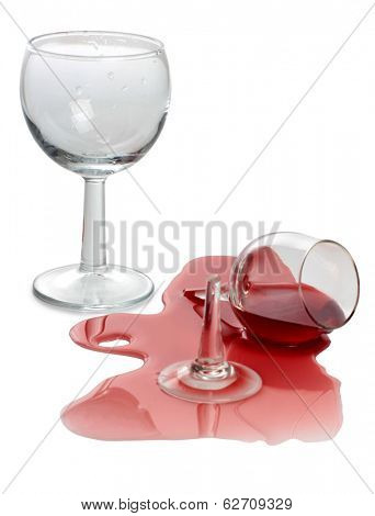 Color photo of broken glass and spilled wine