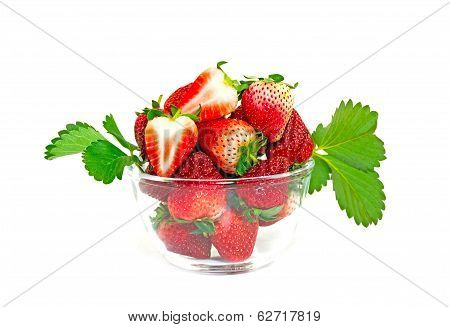 sliced  strawberry in cup on a white background.