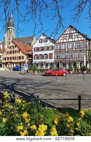 ESSLINGEN, GERMANY - APRIL 02,2014: Medieval buildings located at Market Square (Marktplatz) in Esslingen am Neckar near Stuttgart