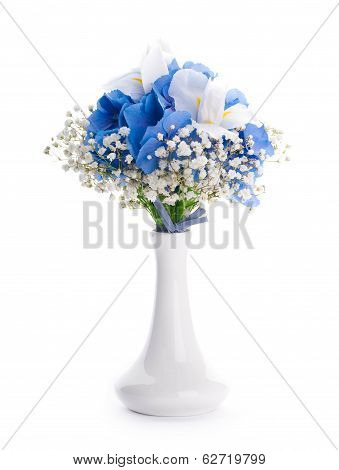 Flowers in a bouquet, blue hydrangeas and white flowers