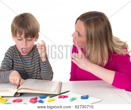 young pupil doesn't want to learn, he confronts his mother who is threatening him 