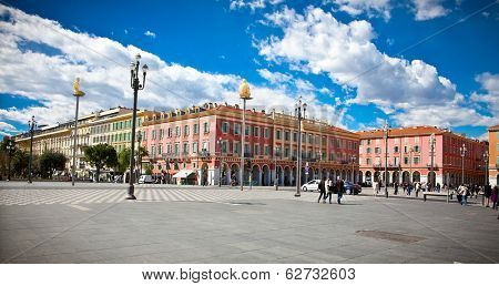 NICE, FRANCE -MARCH 324, 2014: Central Square in Nice, France on March 24, 2014. Central Square - Place Massena, new landmark of the town.