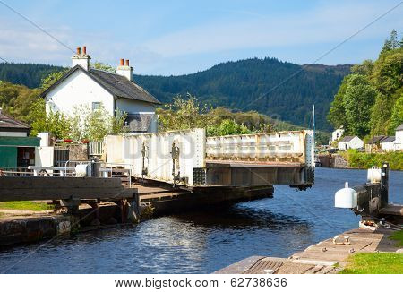 Canal Lock at Cairnbaan Bridge on the Crinan Canal in Scotland