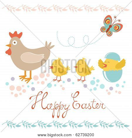 Easter card with chicken and chicks