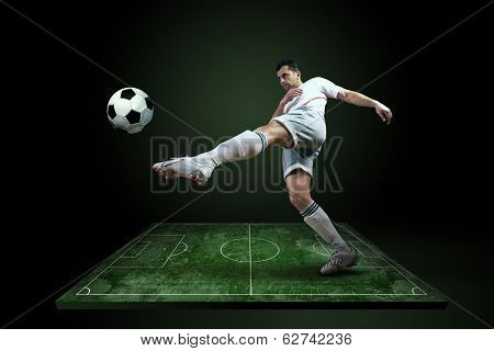 Player in action at the grunge football field.