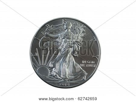 Uncirculated American Silver Eagle Dollar Coin Isolated On White