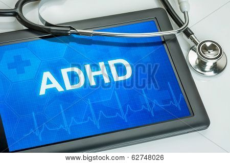 Tablet with the diagnosis adhd on the display