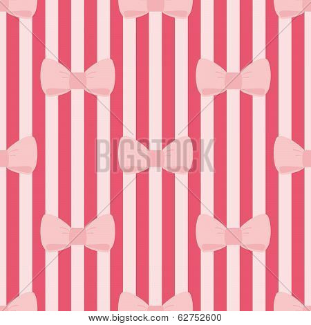 Seamless vector pattern with pastel pink bows on a red strips background