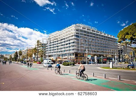 NICE, FRANCE - MARCH 24, 2014: Luxury hotel Le Meridien on March 24, 2014 in Nice, France.Le Meridien is the famous luxury hotel on the Promenade des Anglais in Nice, a symbol of the Cote d'Azur.